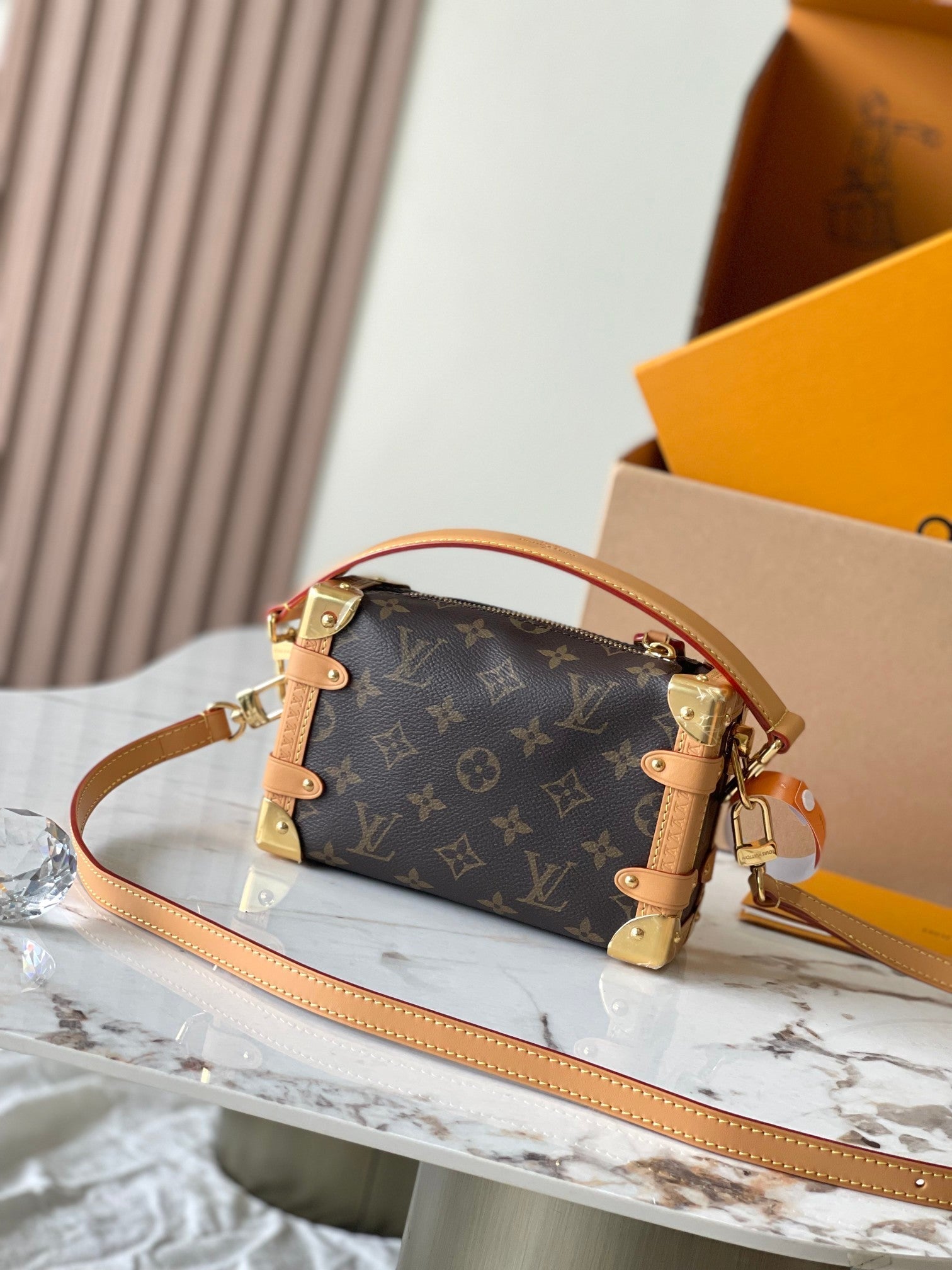 LOUIS VUITTON SIDE TRUNK MINI 18 IN BROWN MONOGRAM CANVAS GOLD HARDWARE
