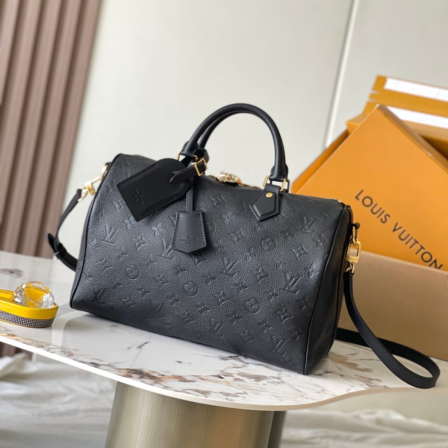 LOUIS VUITTON SPEEDY SOFT 30 IN BLACK MONOGRAM EMPREINTE LEATHER