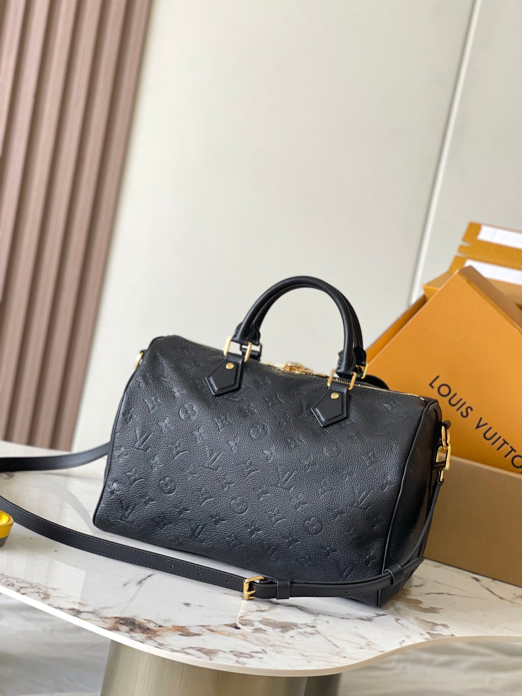 LOUIS VUITTON SPEEDY SOFT 30 IN BLACK MONOGRAM EMPREINTE LEATHER