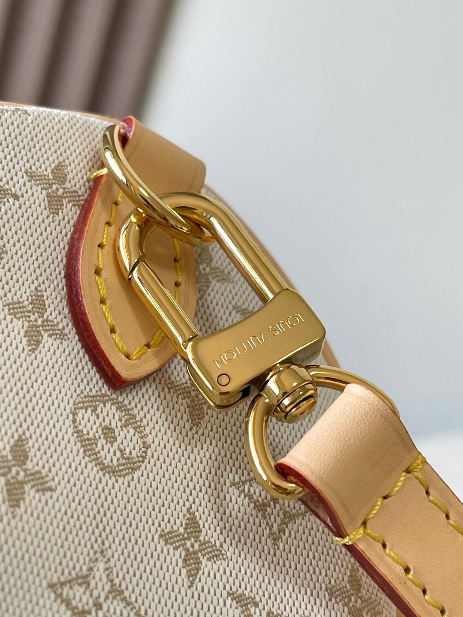 LOUIS VUITTON SPEEDY BANDOULIÈRE 20 IN WHITE MONOGRAM JACQUARD AND BEIGE CALFSKIN TRIM