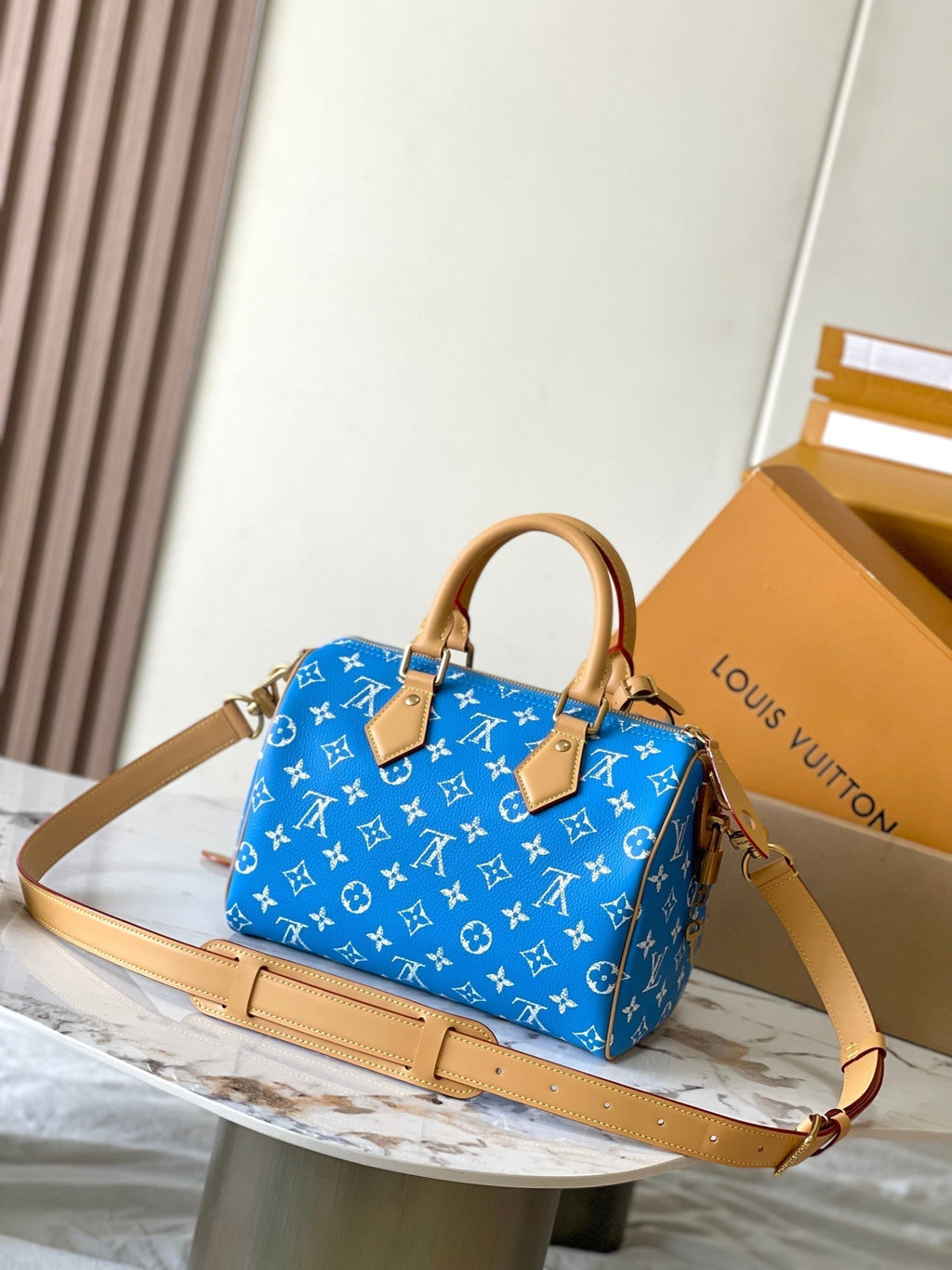 LOUIS VUITTON SPEEDY P9 BANDOULIÈRE 25 IN BLUE MONOGRAM CANVAS GOLD HARDWARE