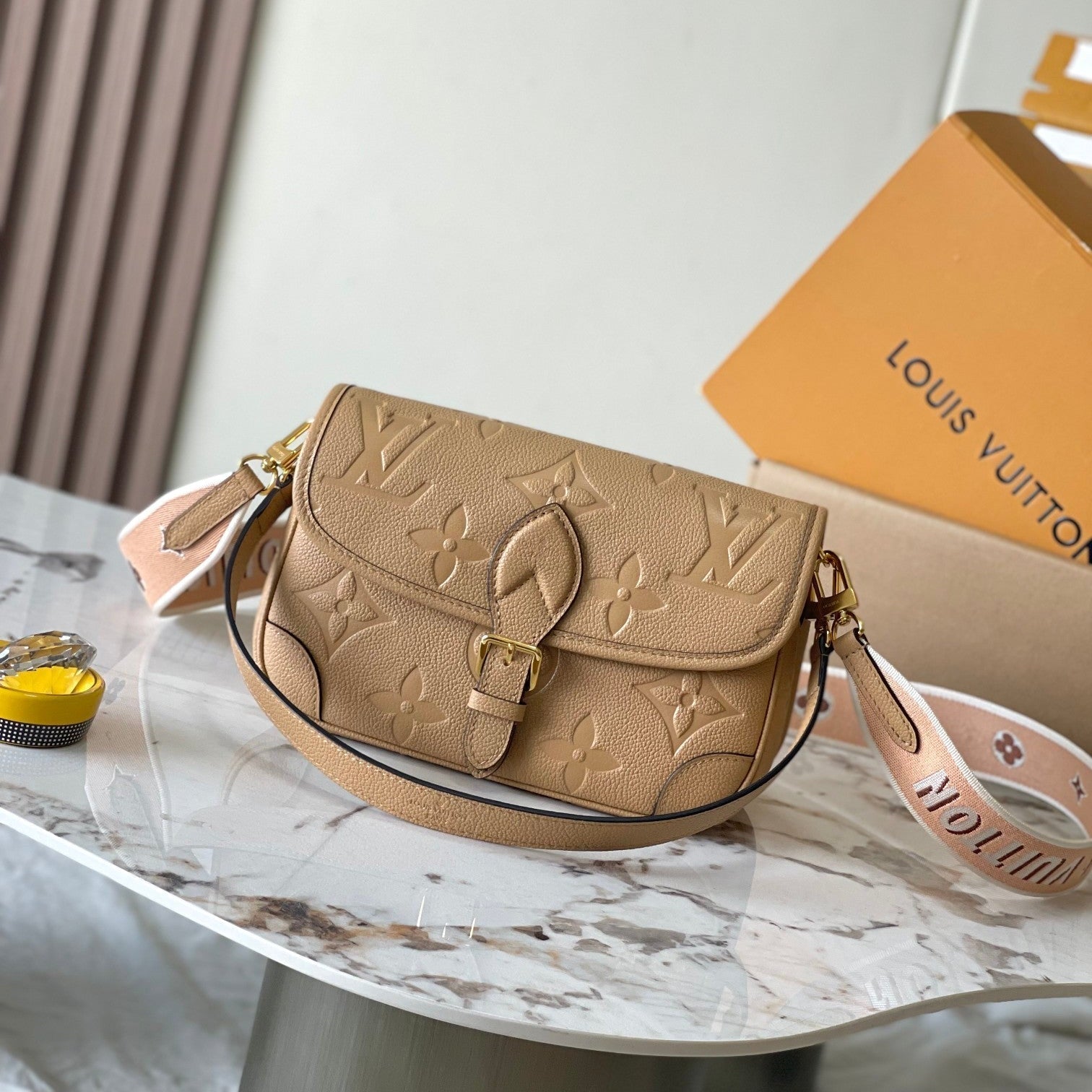 LOUIS VUITTON DIANE 23 IN WARM TAN BROWN EMBOSSED GRAINED CALFSKIN