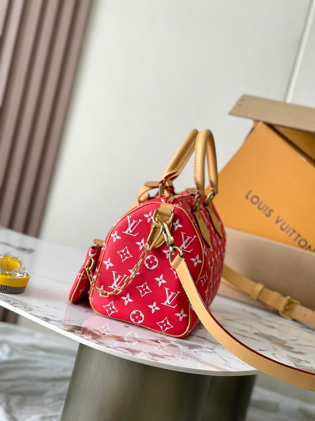 LOUIS VUITTON SPEEDY P9 BANDOULIÈRE 25 IN RED MONOGRAM CANVAS GOLD HARDWARE