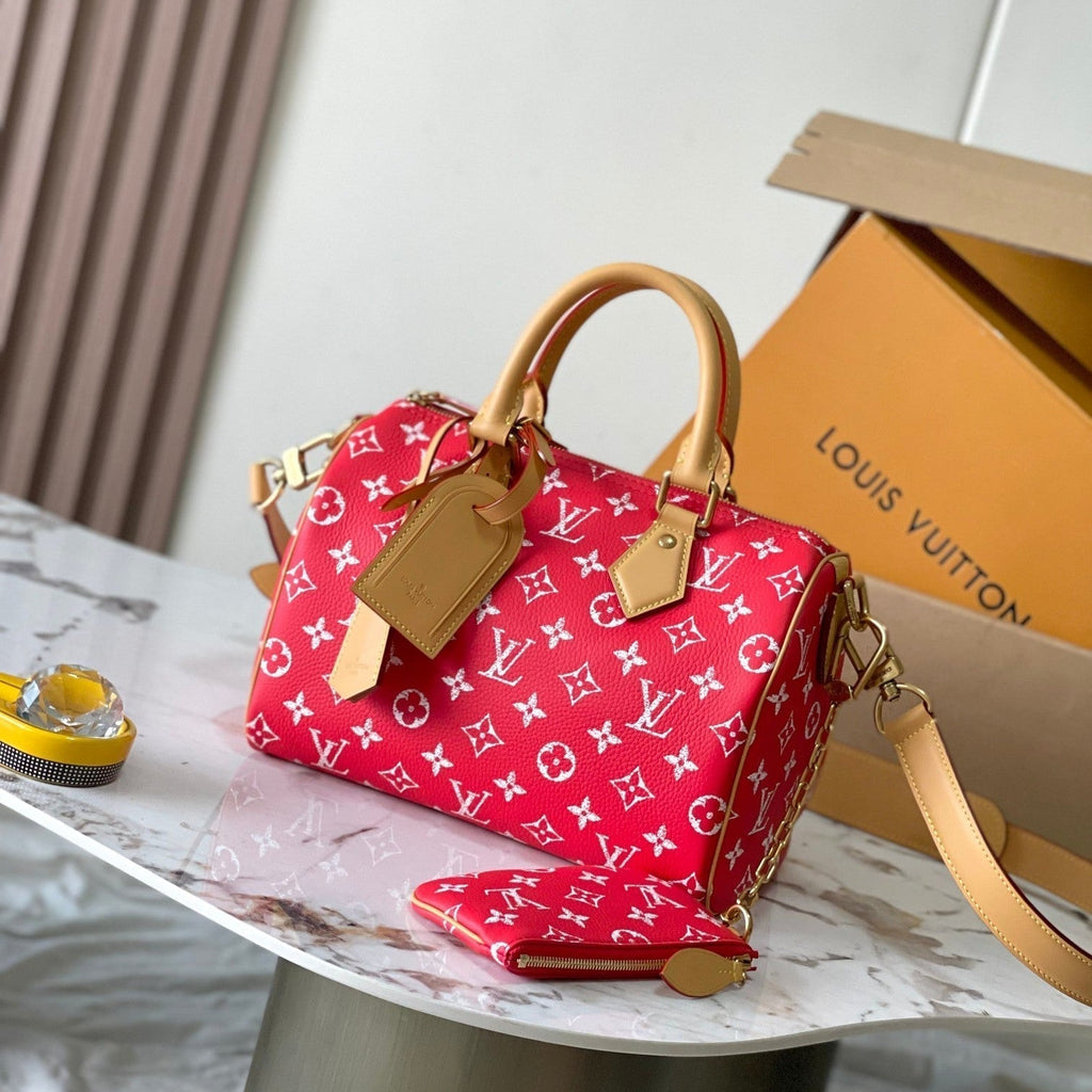 LOUIS VUITTON SPEEDY P9 BANDOULIÈRE 25 IN RED MONOGRAM CANVAS GOLD HARDWARE
