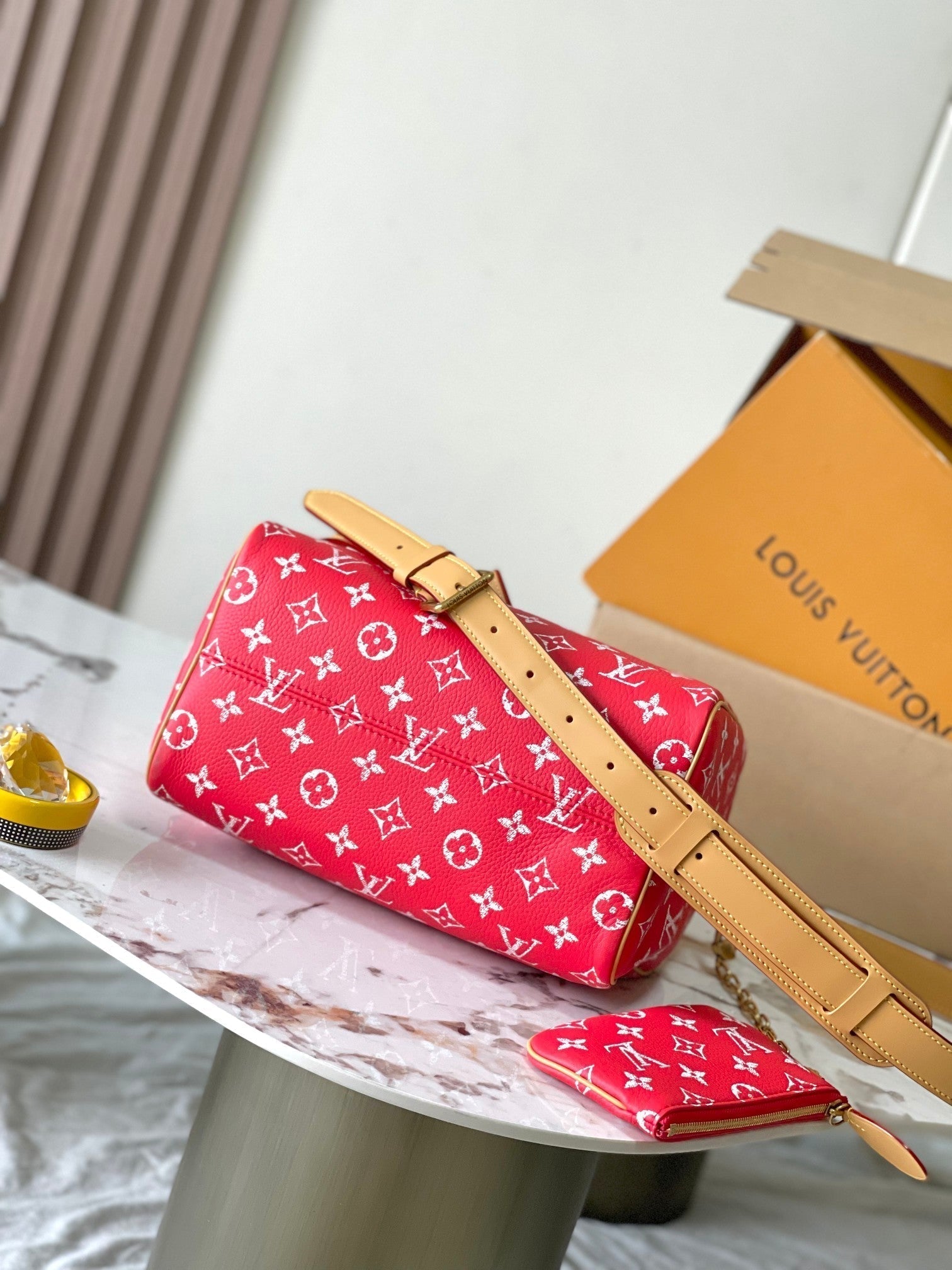 LOUIS VUITTON SPEEDY P9 BANDOULIÈRE 25 IN RED MONOGRAM CANVAS GOLD HARDWARE