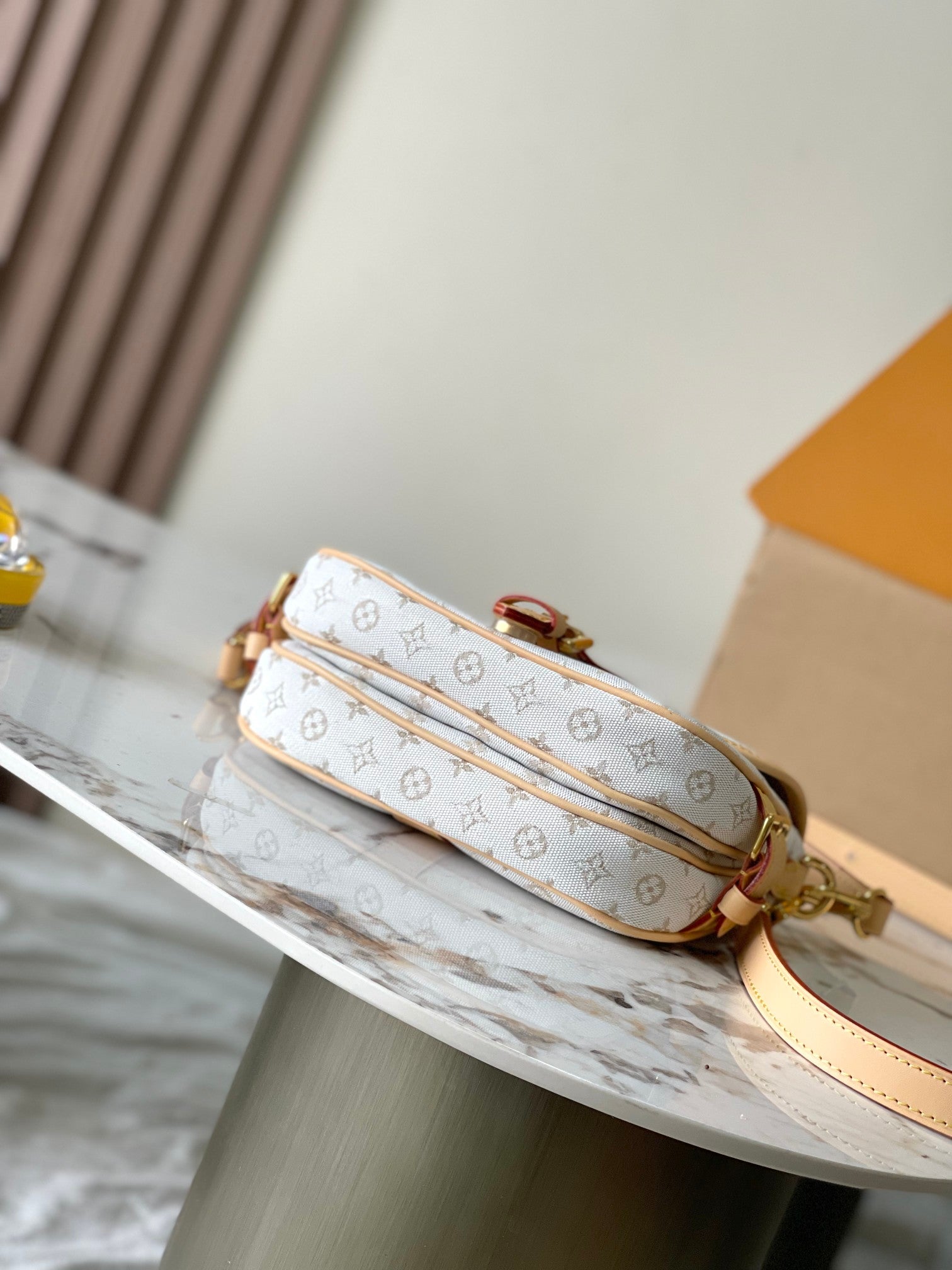 LOUIS VUITTON SAUMUR BB 20 WHITE MONOGRAM MINI JACQUARD AND LEATHER TRIM GOLD HARDWARE