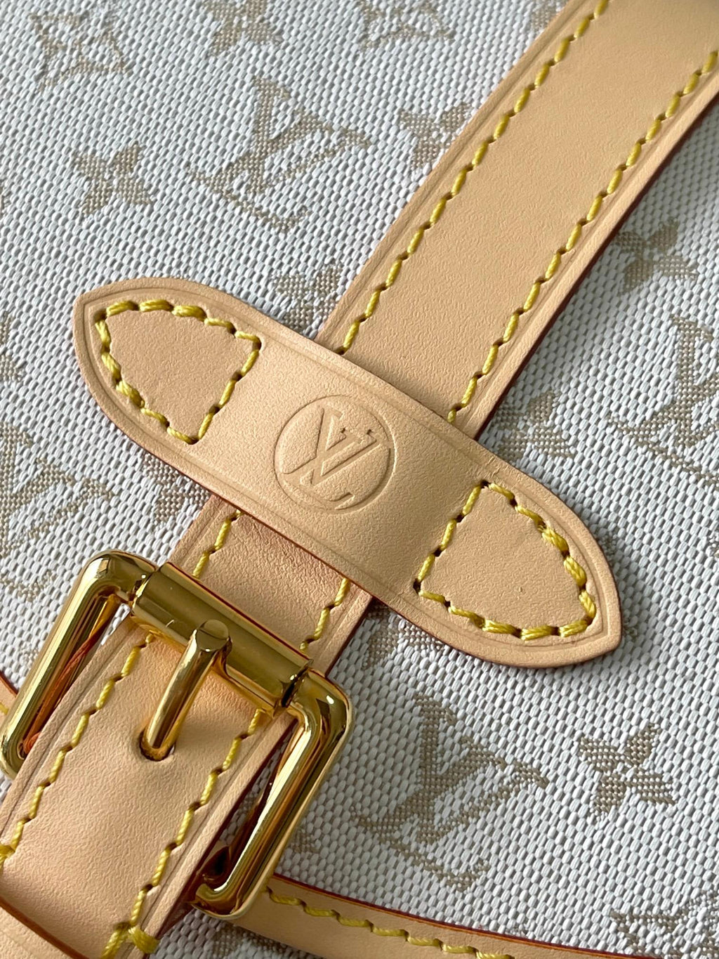 LOUIS VUITTON SAUMUR BB 20 WHITE MONOGRAM MINI JACQUARD AND LEATHER TRIM GOLD HARDWARE