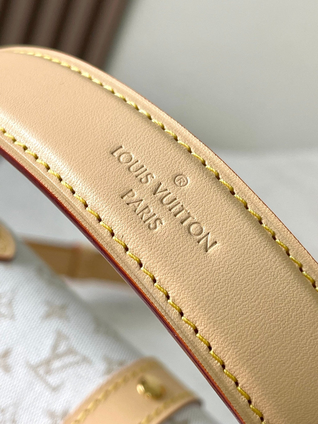 LOUIS VUITTON SAUMUR BB 20 WHITE MONOGRAM MINI JACQUARD AND LEATHER TRIM GOLD HARDWARE