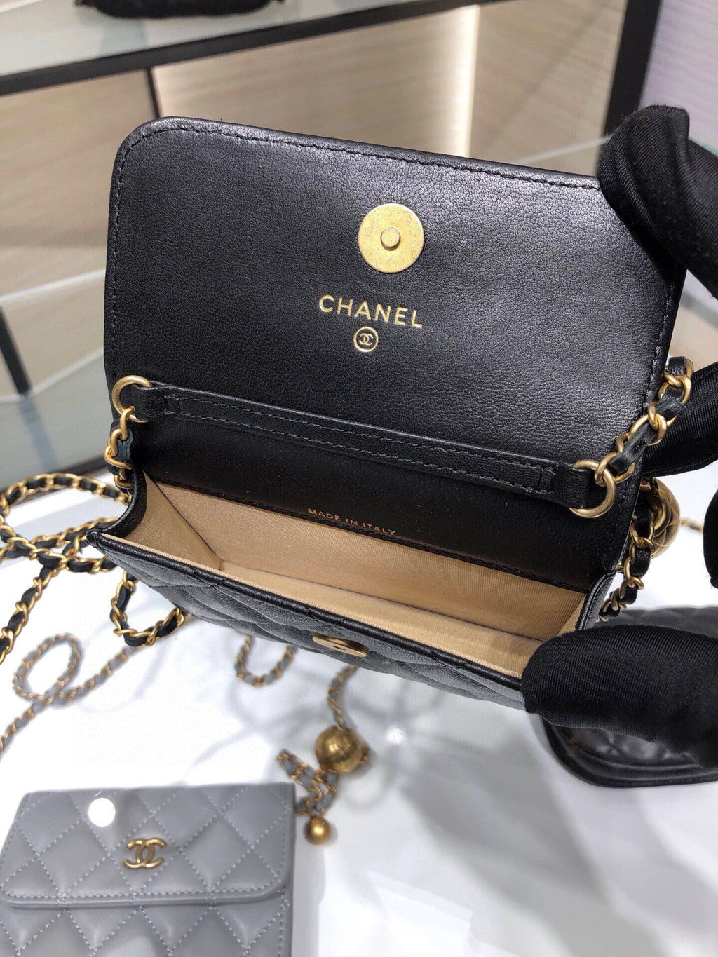 CHANEL MINI FLAP BAG 12 IN BLACK QUILTED LAMBSKIN GOLD HARDWARE
