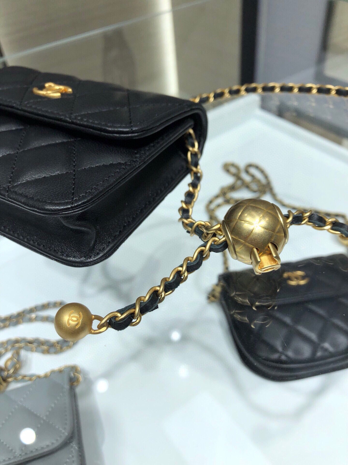 CHANEL MINI FLAP BAG 12 IN BLACK QUILTED LAMBSKIN GOLD HARDWARE