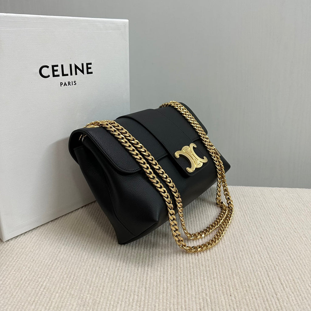 CELINE MEDIUM VICTOIRE BAG 25 IN BLACK SUPPLE CALFSKIN GOLD HARDWARE
