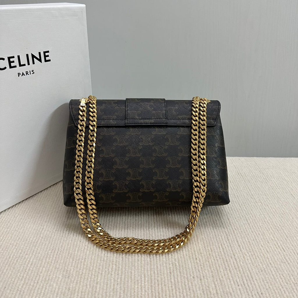CELINE MEDIUM VICTOIRE BAG 25 IN BLACK TRIOMPHE CANVAS GOLD HARDWARE