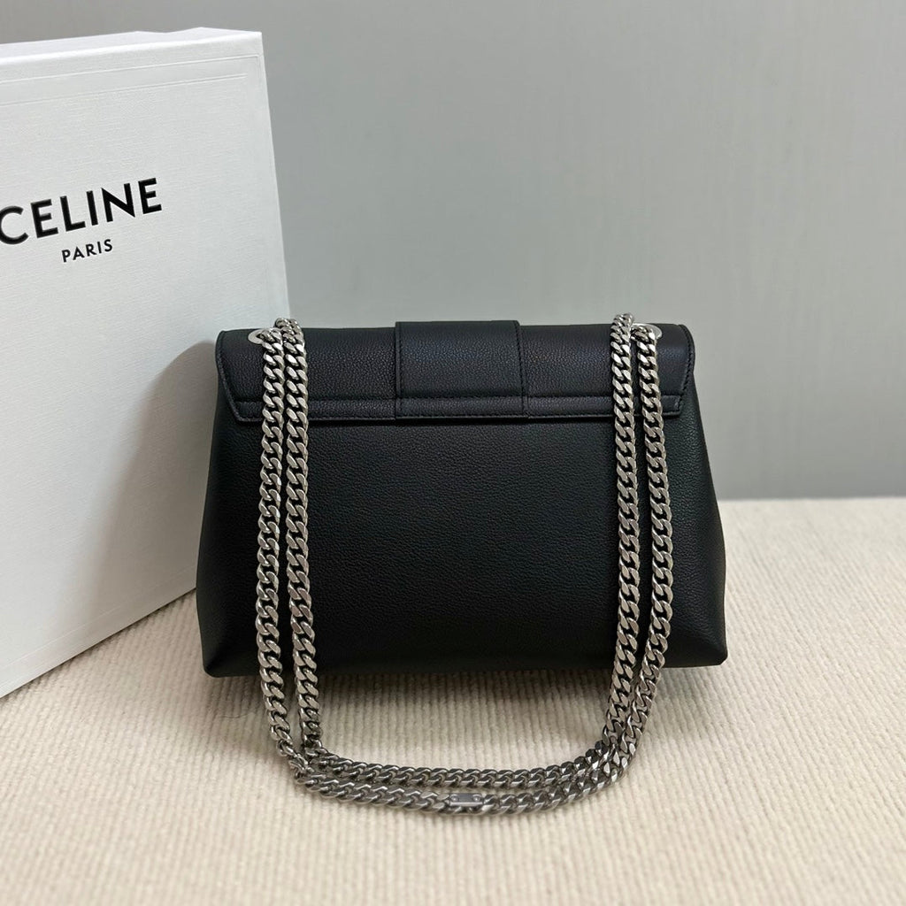 CELINE MEDIUM VICTOIRE BAG 25 IN BLACK SUPPLE CALFSKIN SILVER HARDWARE