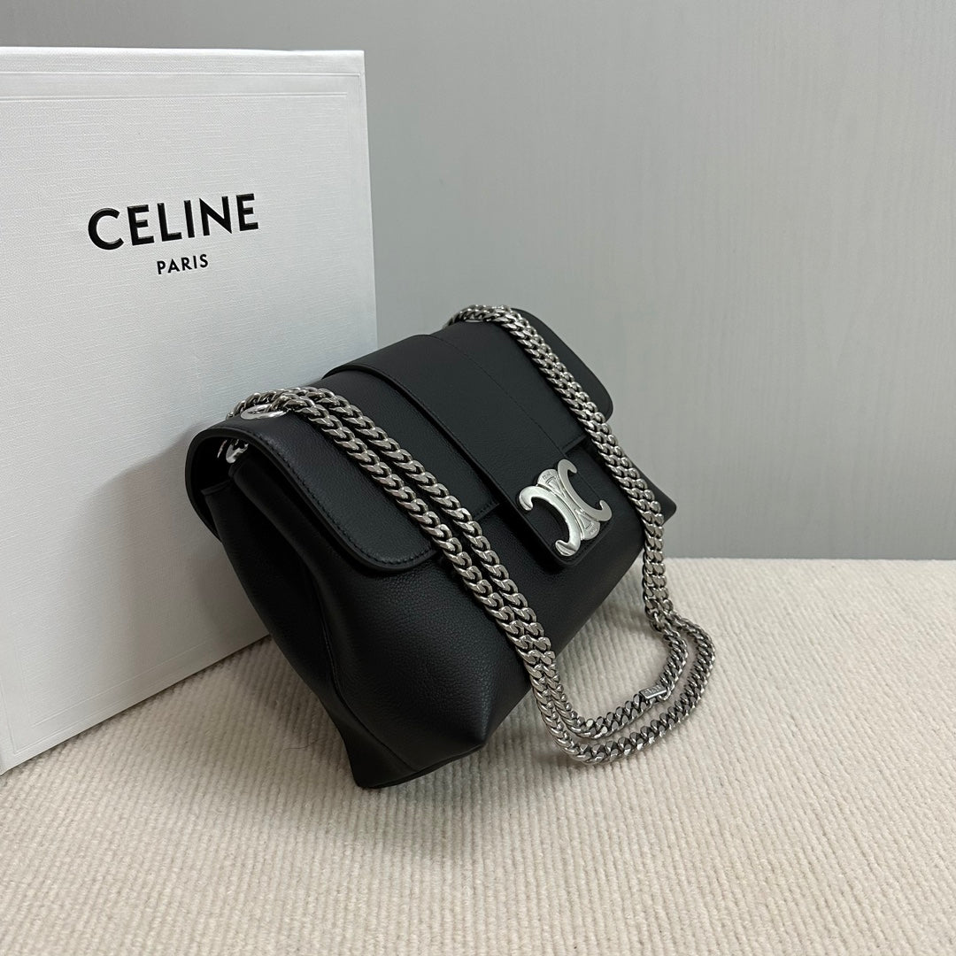 CELINE MEDIUM VICTOIRE BAG 25 IN BLACK SUPPLE CALFSKIN SILVER HARDWARE