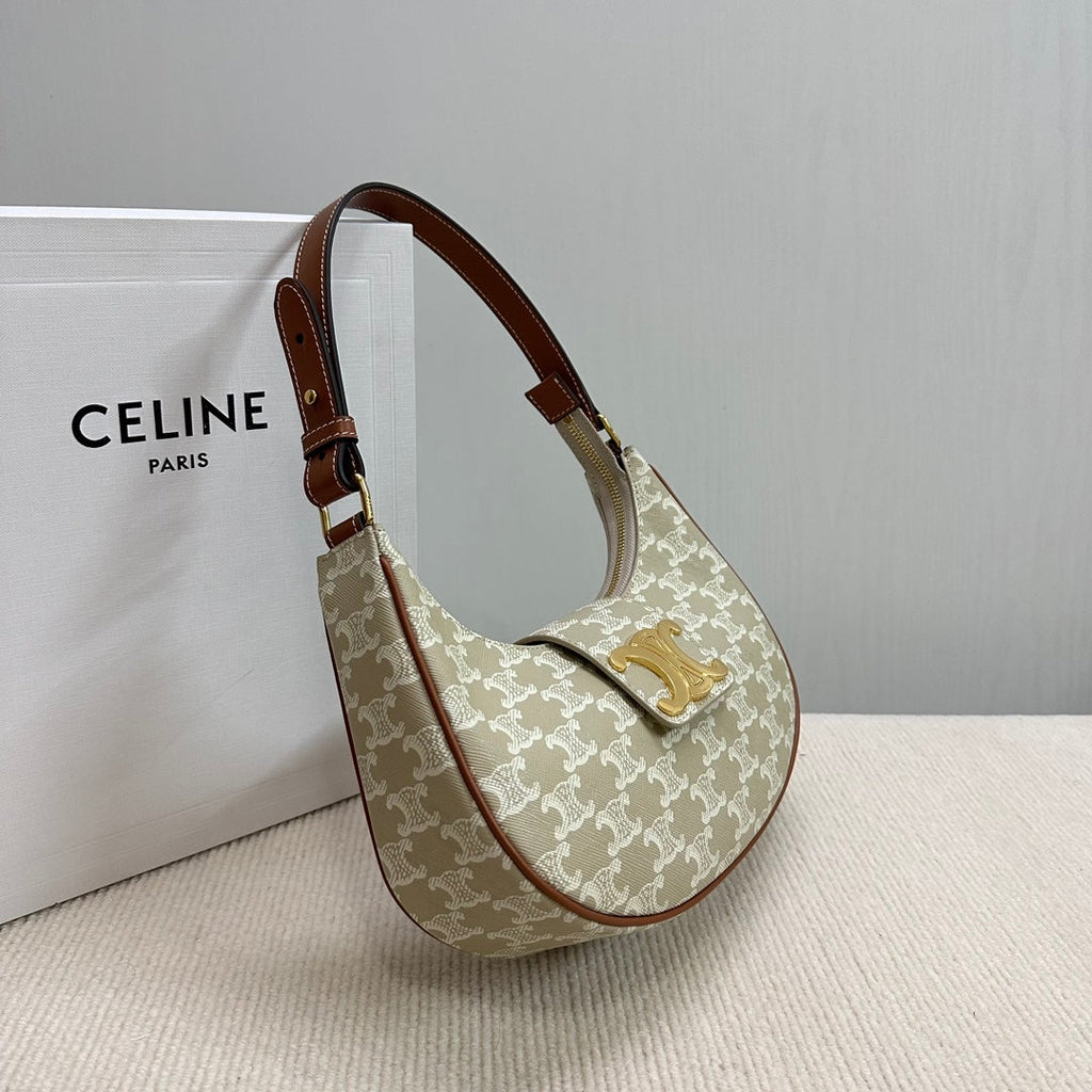 CELINE MEDIUM AVA BAG 23 IN BEIGE TRIOMPHE CANVAS GOLD LOGO