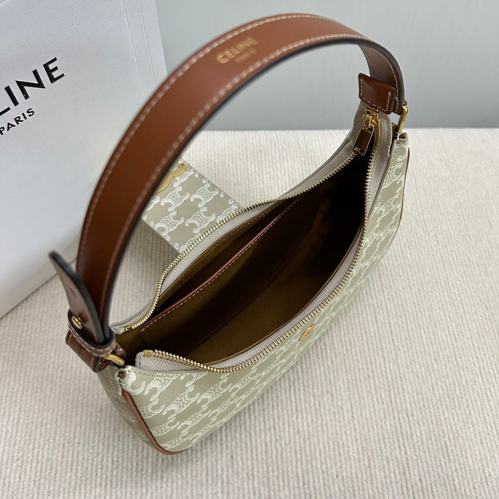 CELINE MEDIUM AVA BAG 23 IN BEIGE TRIOMPHE CANVAS GOLD LOGO