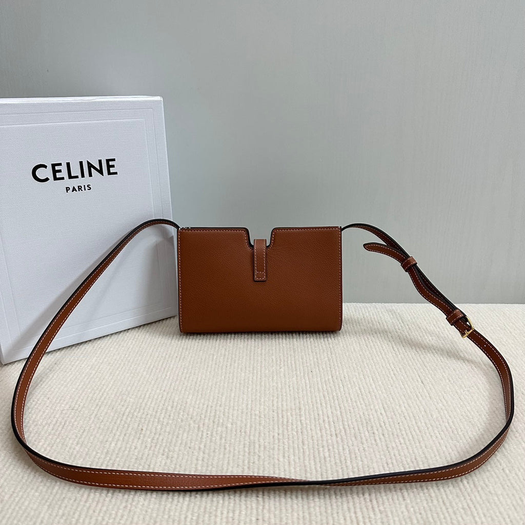CELINE 16 STRAP POCHETTE 18 IN BRONZE ORANGE SUPPLE CALFSKIN GOLD HARDWARE