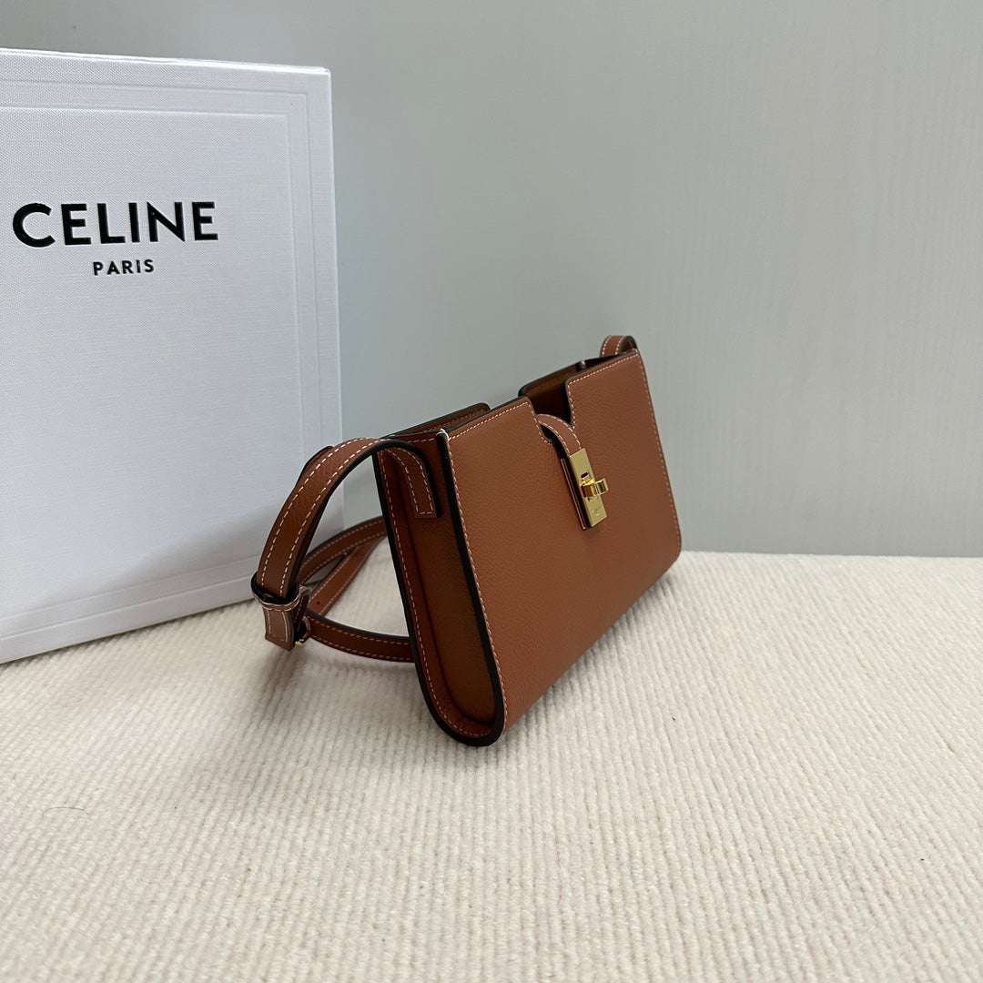 CELINE 16 STRAP POCHETTE 18 IN BRONZE ORANGE SUPPLE CALFSKIN GOLD HARDWARE
