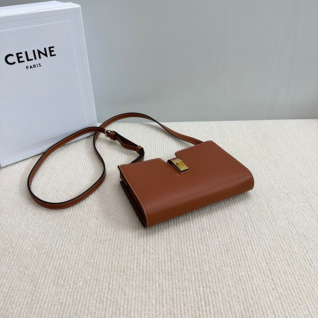 CELINE 16 STRAP POCHETTE 18 IN BRONZE ORANGE SUPPLE CALFSKIN GOLD HARDWARE