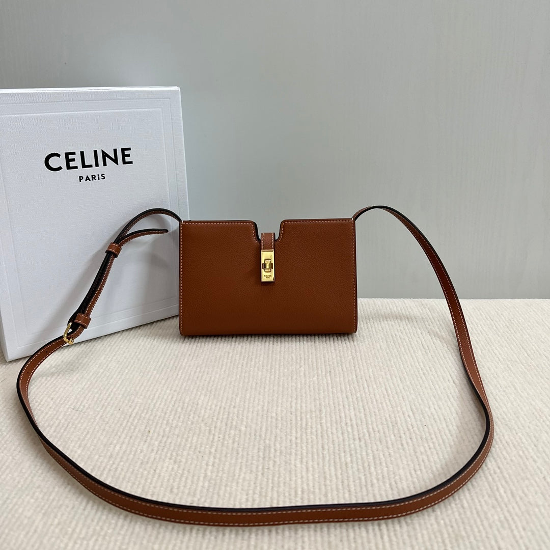 CELINE 16 STRAP POCHETTE 18 IN BRONZE ORANGE SUPPLE CALFSKIN GOLD HARDWARE
