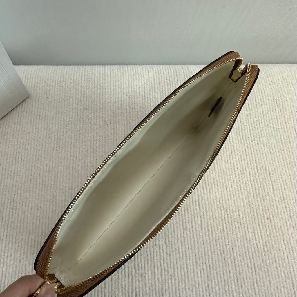 CELINE SMALL POUCH 25 IN BEIGE CANVAS AND BROWN CALFSKIN