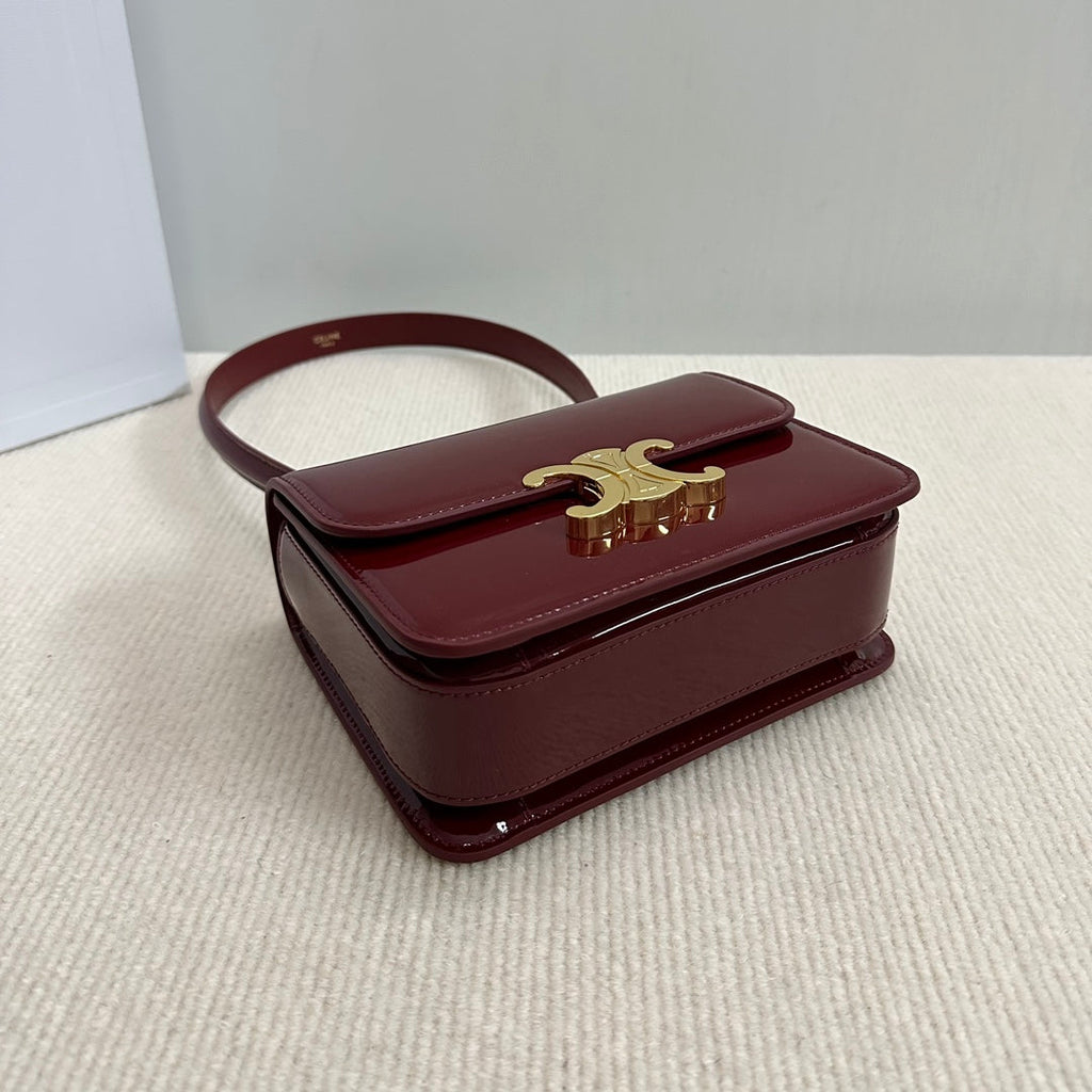 CELINE TEEN GARANCE BAG 18 IN WINE RED PATENT CALFSKIN