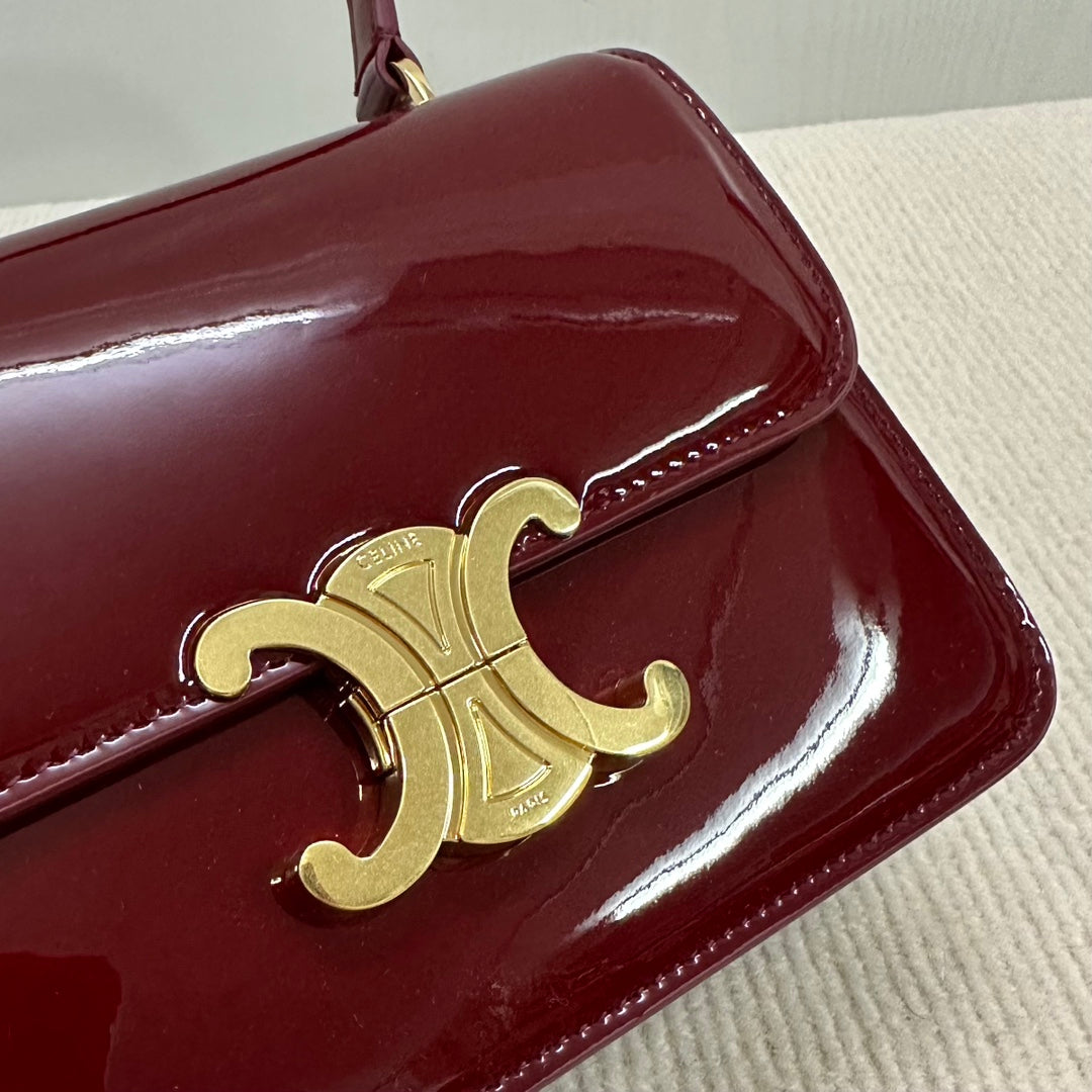 CELINE TEEN GARANCE BAG 18 IN WINE RED PATENT CALFSKIN