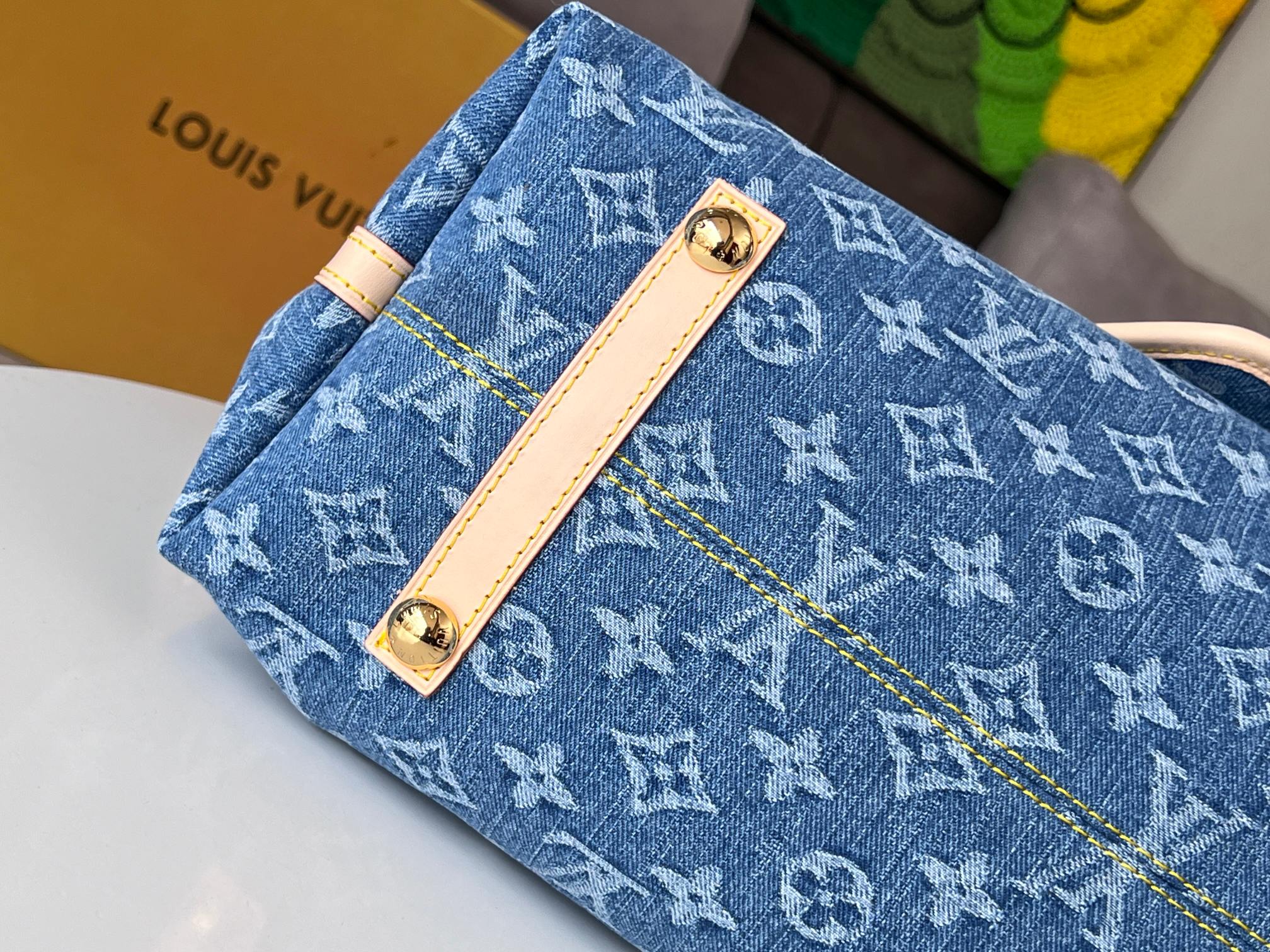 LOUIS VUITTON LV 25S CARRYALL 39 IN BLUE DENIM MONOGRAM LEATHER TRIM