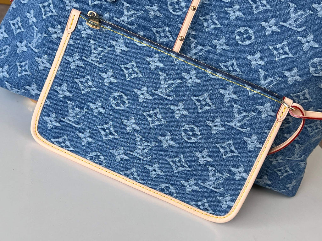 LOUIS VUITTON LV 25S CARRYALL 39 IN BLUE DENIM MONOGRAM LEATHER TRIM