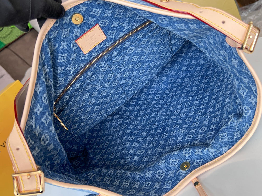 LOUIS VUITTON LV 25S CARRYALL 39 IN BLUE DENIM MONOGRAM LEATHER TRIM