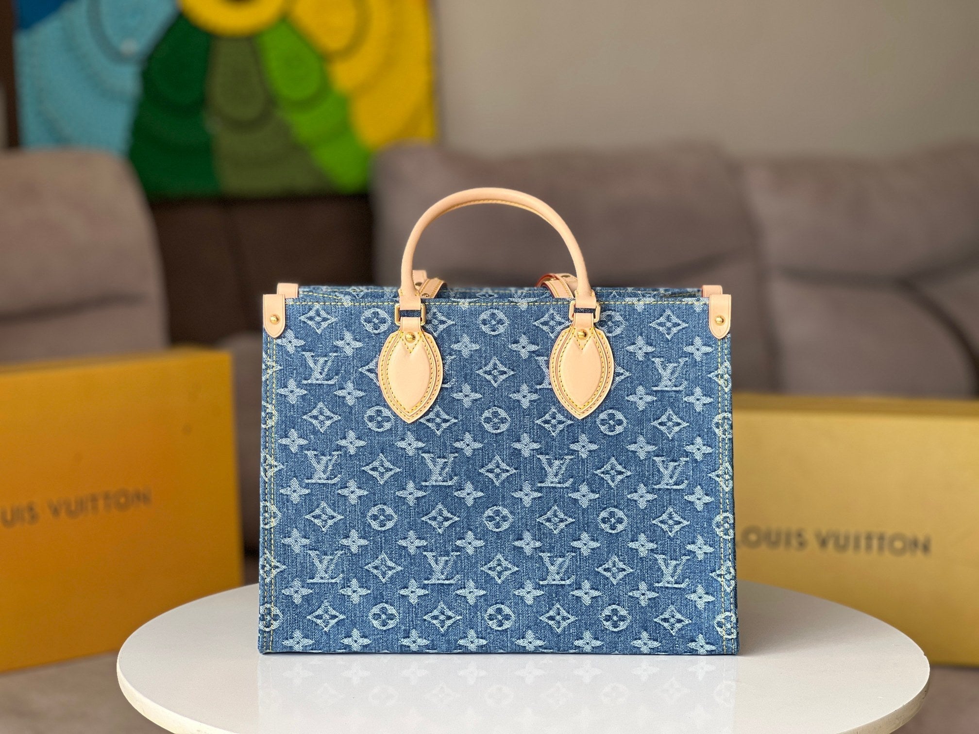 LOUIS VUITTON ONTHEGO 35 IN BLUE MONOGRAM DENIM