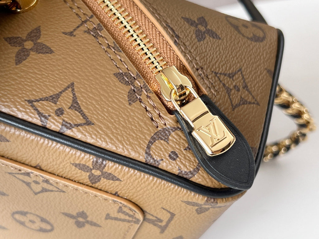LOUIS VUITTON LV 25S JUST IN CASE 14 IN BROWN MONOGRAM CANVAS LEATHER TRIM BLACK
