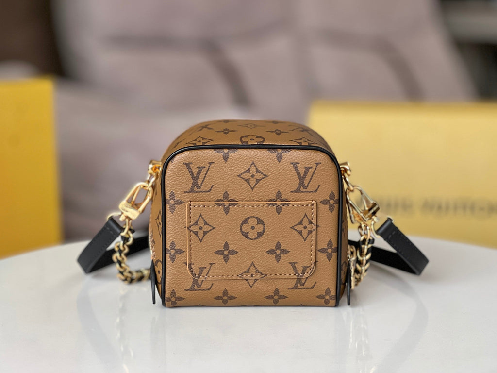 LOUIS VUITTON LV 25S JUST IN CASE 14 IN BROWN MONOGRAM CANVAS LEATHER TRIM BLACK
