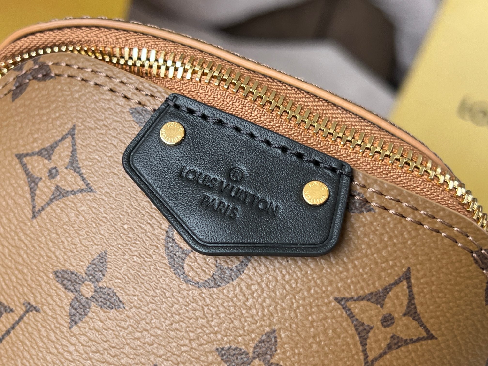 LOUIS VUITTON LV 25S JUST IN CASE 14 IN BROWN MONOGRAM CANVAS LEATHER TRIM BLACK