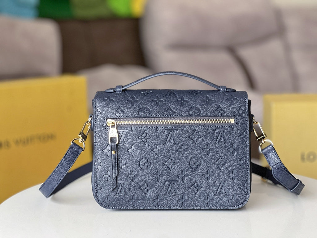 LOUIS VUITTON LV 25S POCHETTE METIS 25 IN DARK BLUE MONOGRAM COATED CANVAS GOLD HARDWARE
