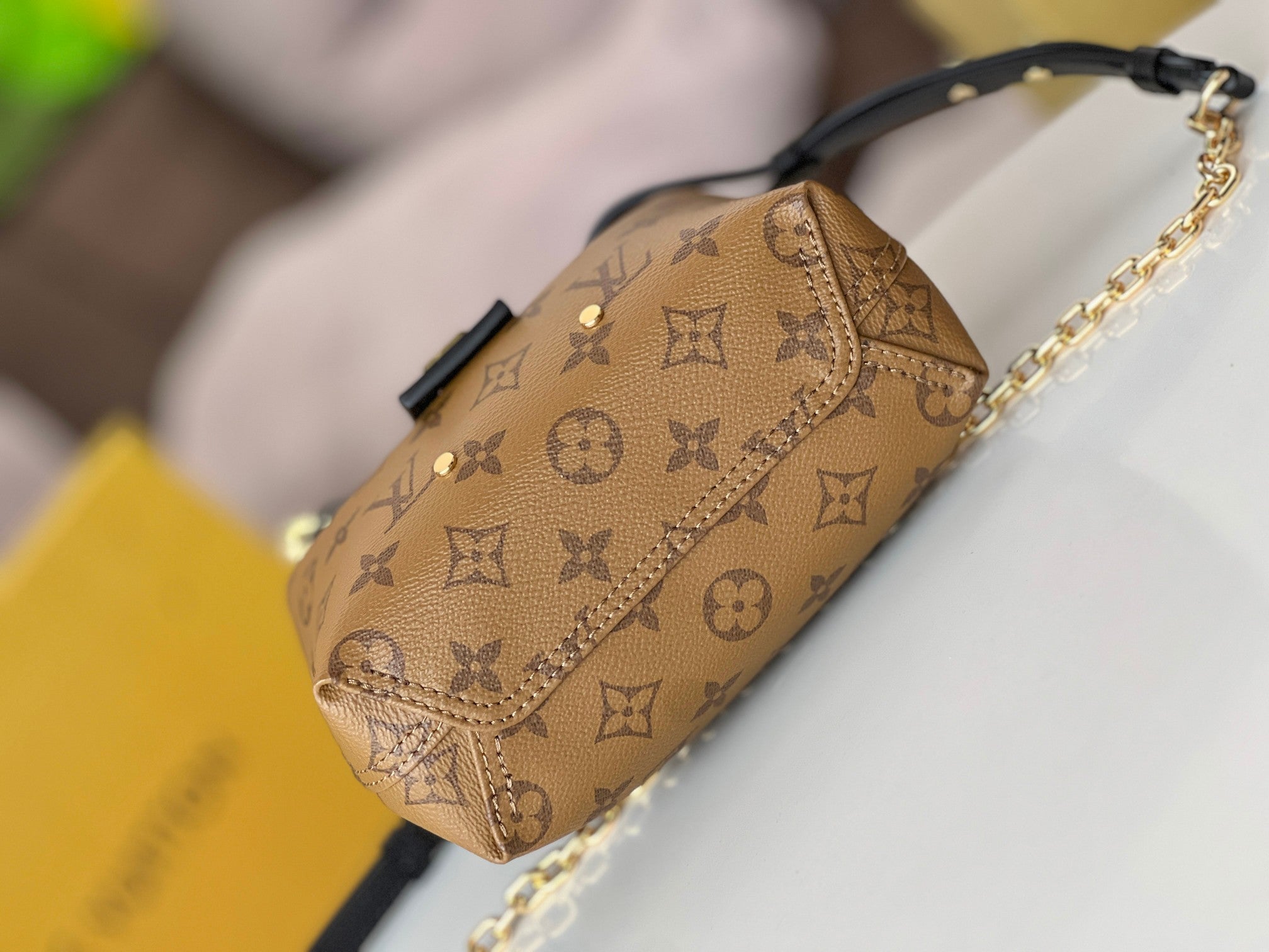 LOUIS VUITTON LV 25S ATLANTIS BB 17 IN CARAMEL BEIGE MONOGRAM COATED CANVAS LEATHER TRIM BLACK