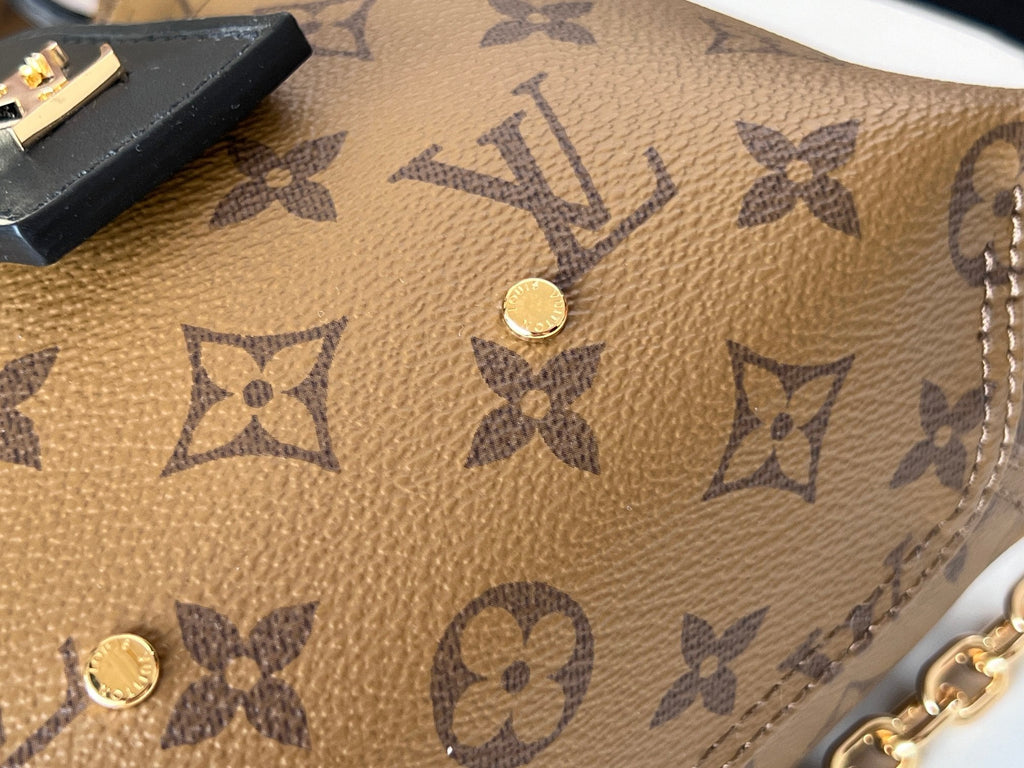 LOUIS VUITTON LV 25S ATLANTIS BB 17 IN CARAMEL BEIGE MONOGRAM COATED CANVAS LEATHER TRIM BLACK