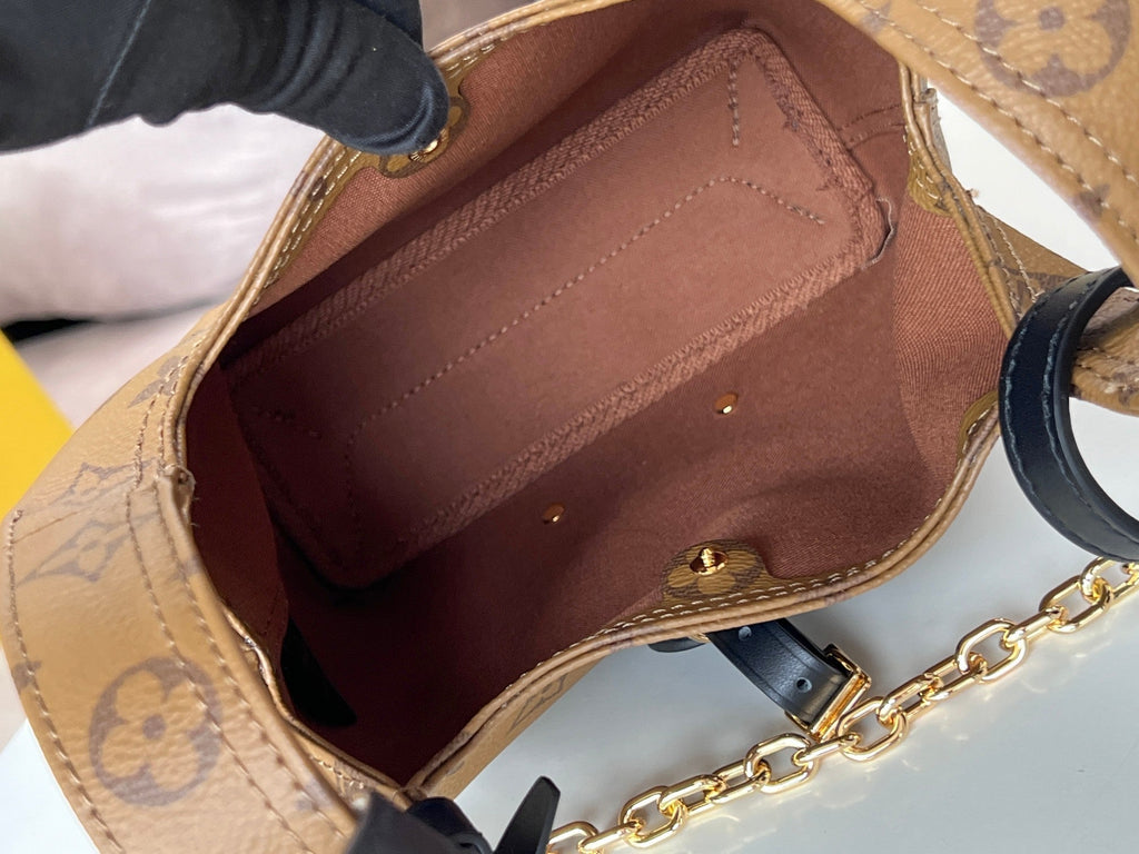 LOUIS VUITTON LV 25S ATLANTIS BB 17 IN CARAMEL BEIGE MONOGRAM COATED CANVAS LEATHER TRIM BLACK