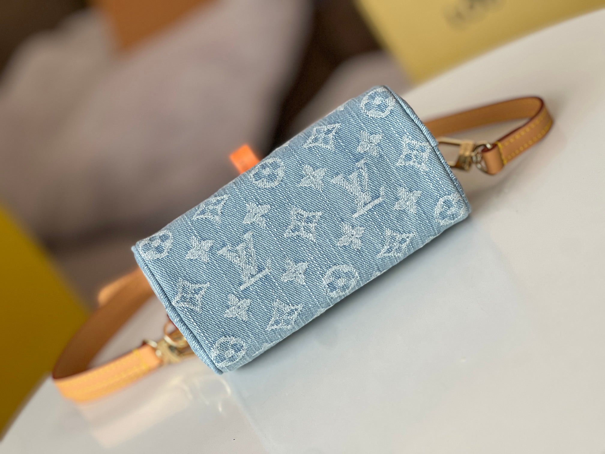 LOUIS VUITTON NANO SPEEDY 16 IN LIGHT BLUE MONOGRAM DENIM