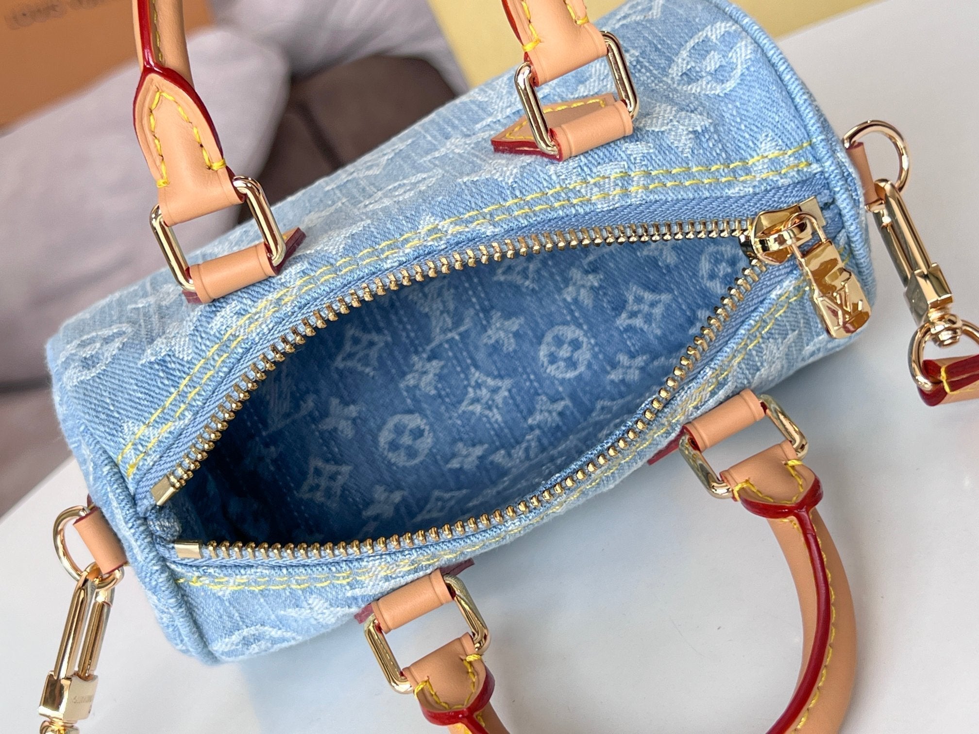 LOUIS VUITTON NANO SPEEDY 16 IN LIGHT BLUE MONOGRAM DENIM