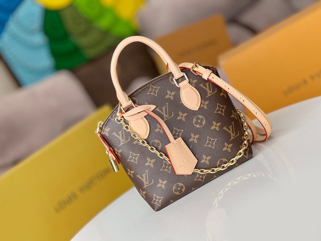 LOUIS VUITTON LV 25S LOCKIT BB 19 IN BROWN MONOGRAM COATED CANVAS GOLD HARDWARE