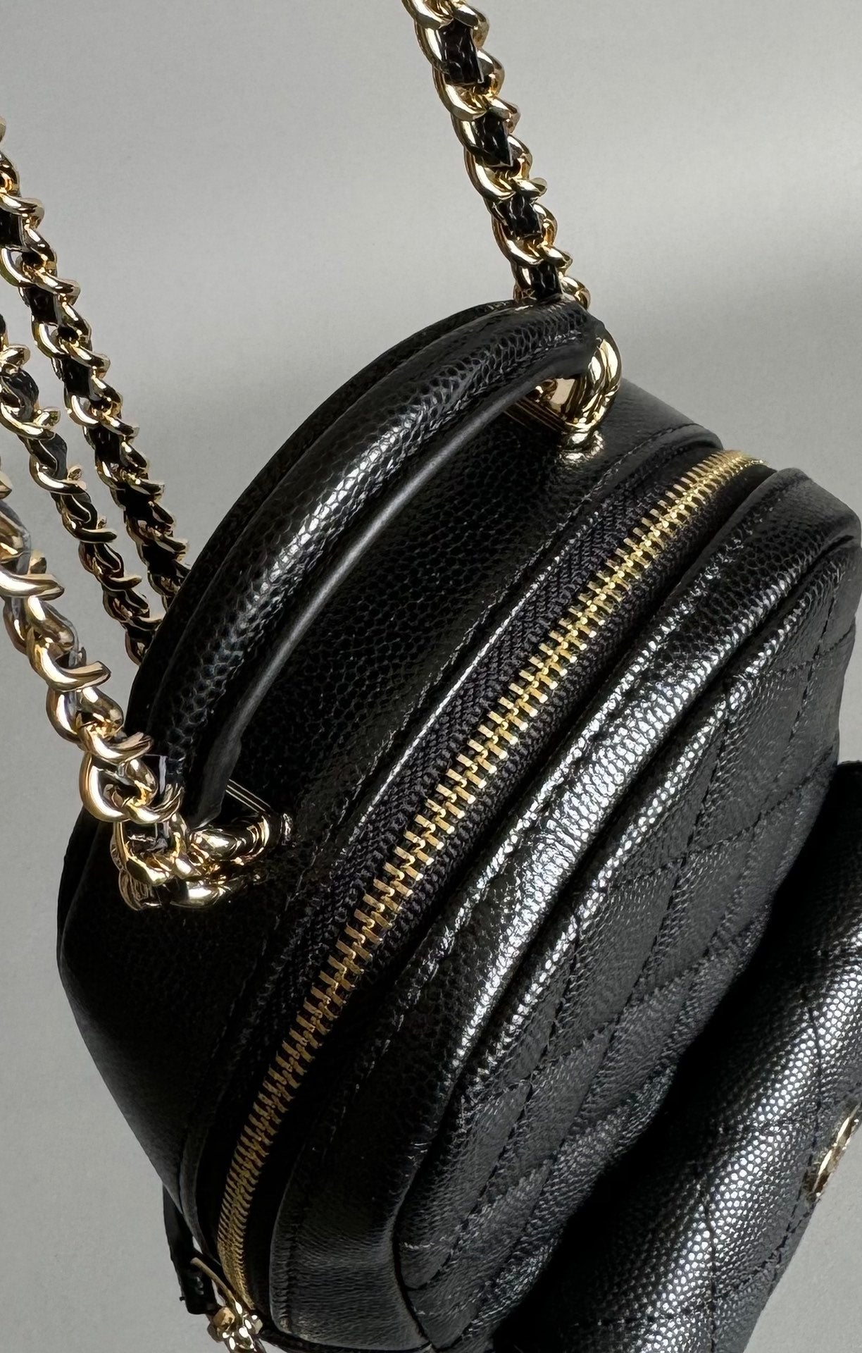 CHANEL MINI 18 BACKPACK BLACK CAVIAR LIGHT GOLD HARDWARE