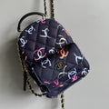CHANEL BACKPACK 18CM BLACK & MANY OTHER COLORS PRINTED FABRIC GOLD HARDWARE