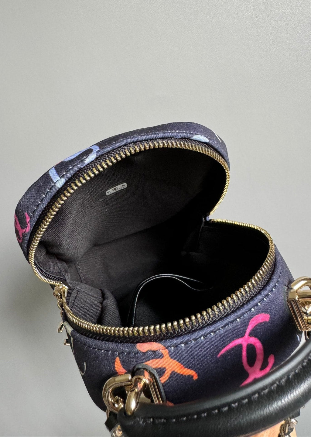 CHANEL BACKPACK 18CM BLACK & MANY OTHER COLORS PRINTED FABRIC GOLD HARDWARE