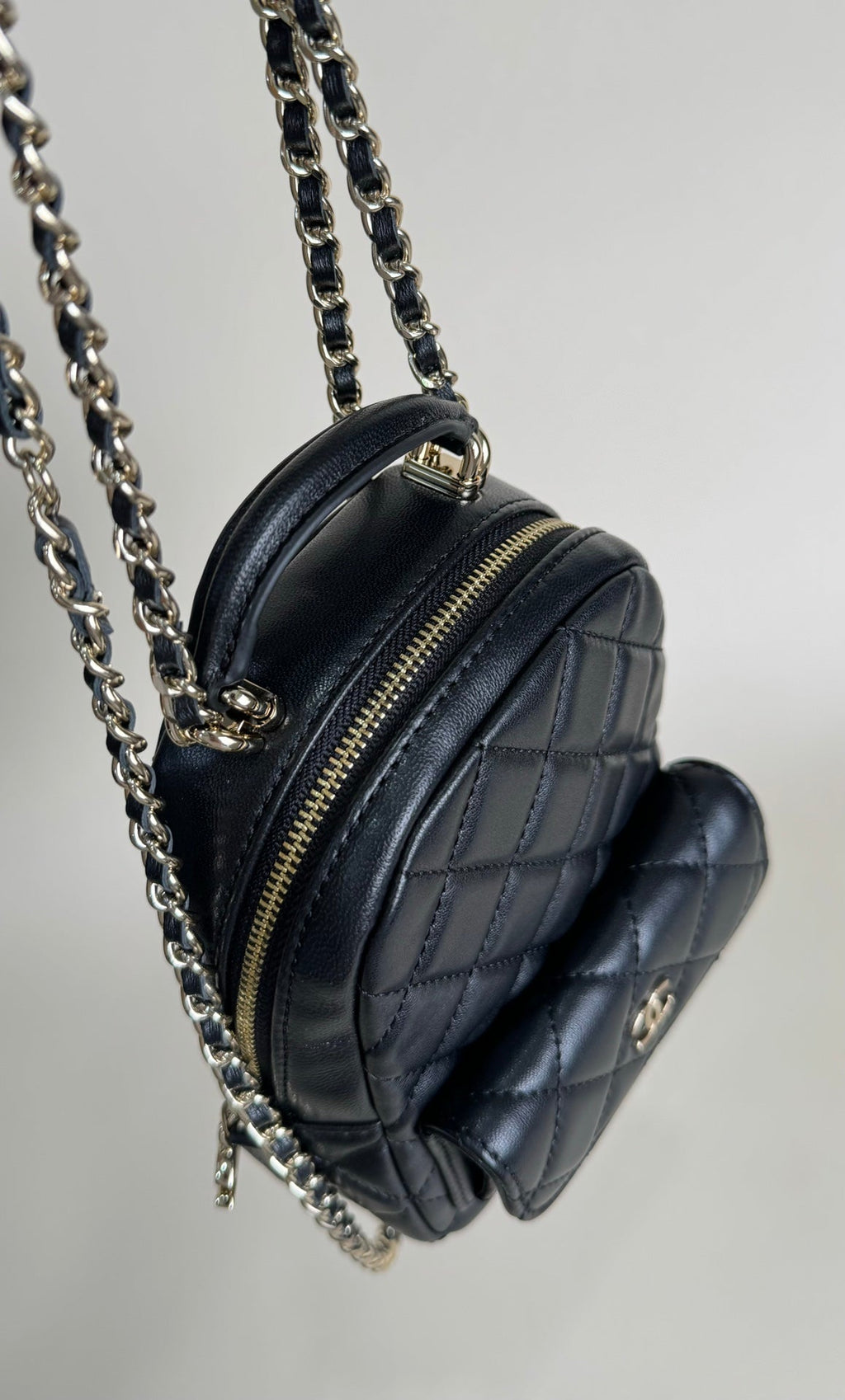 CHANEL MINI 18 BACKPACK BLACK LAMBSKIN LIGHT GOLD HARDWARE