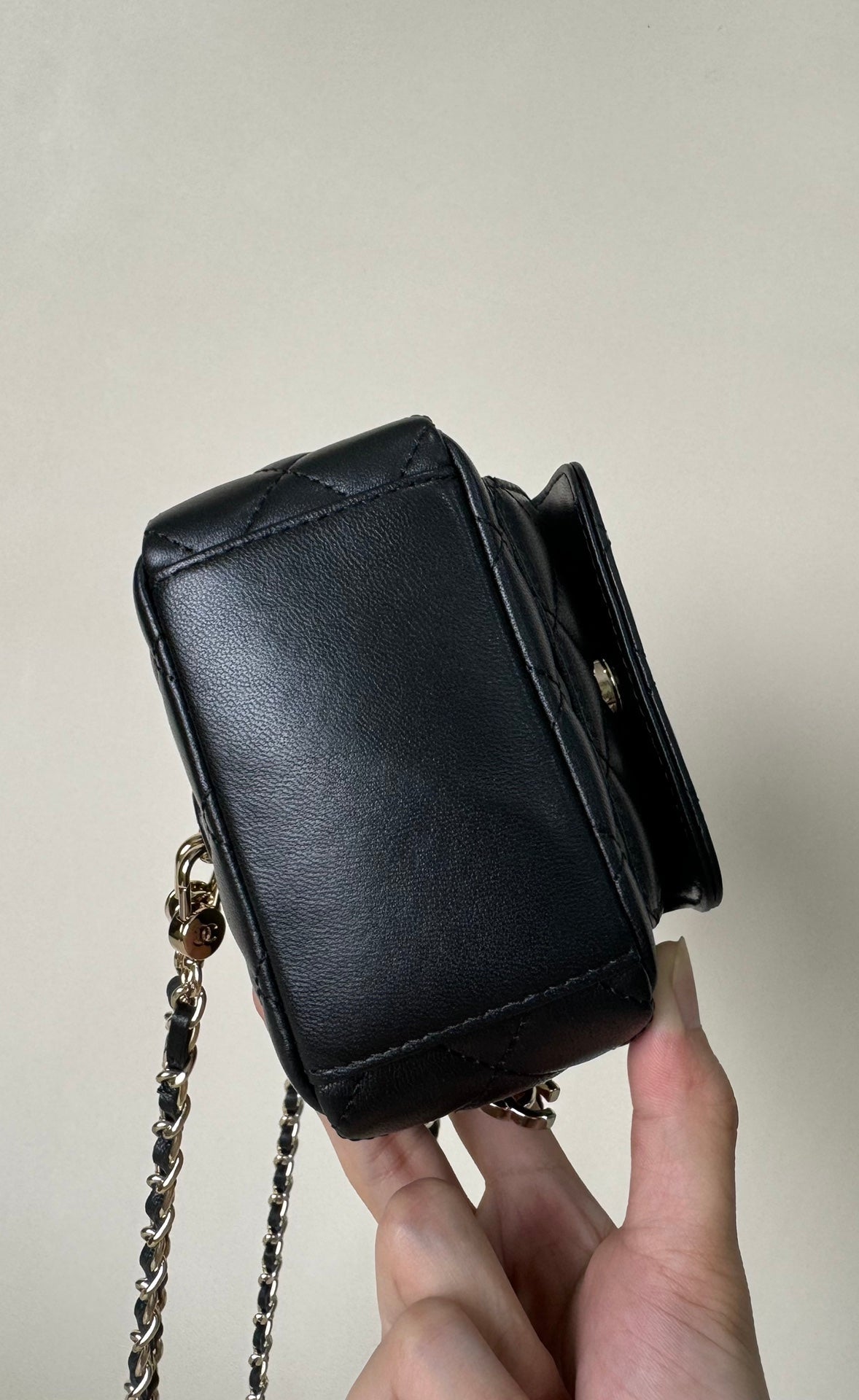 CHANEL MINI 18 BACKPACK BLACK LAMBSKIN LIGHT GOLD HARDWARE