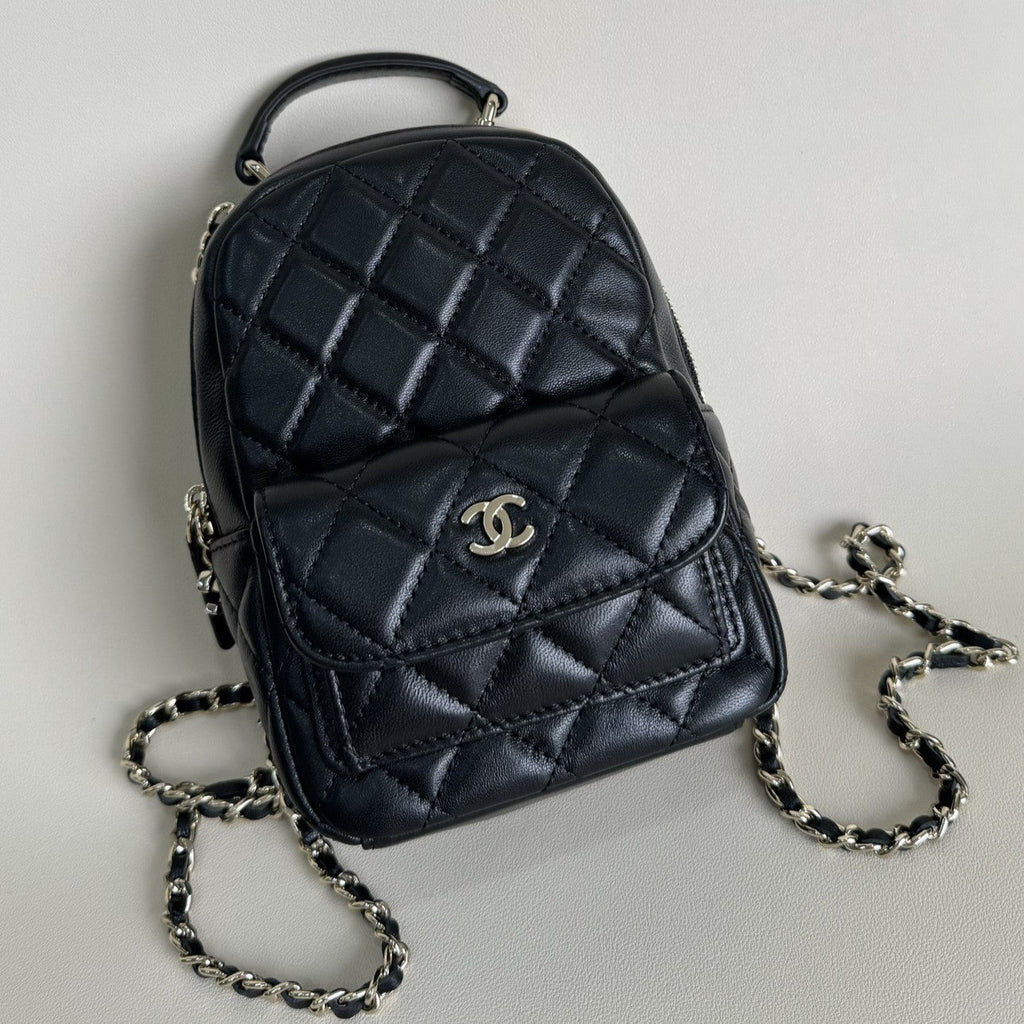 CHANEL MINI 18 BACKPACK BLACK LAMBSKIN LIGHT GOLD HARDWARE