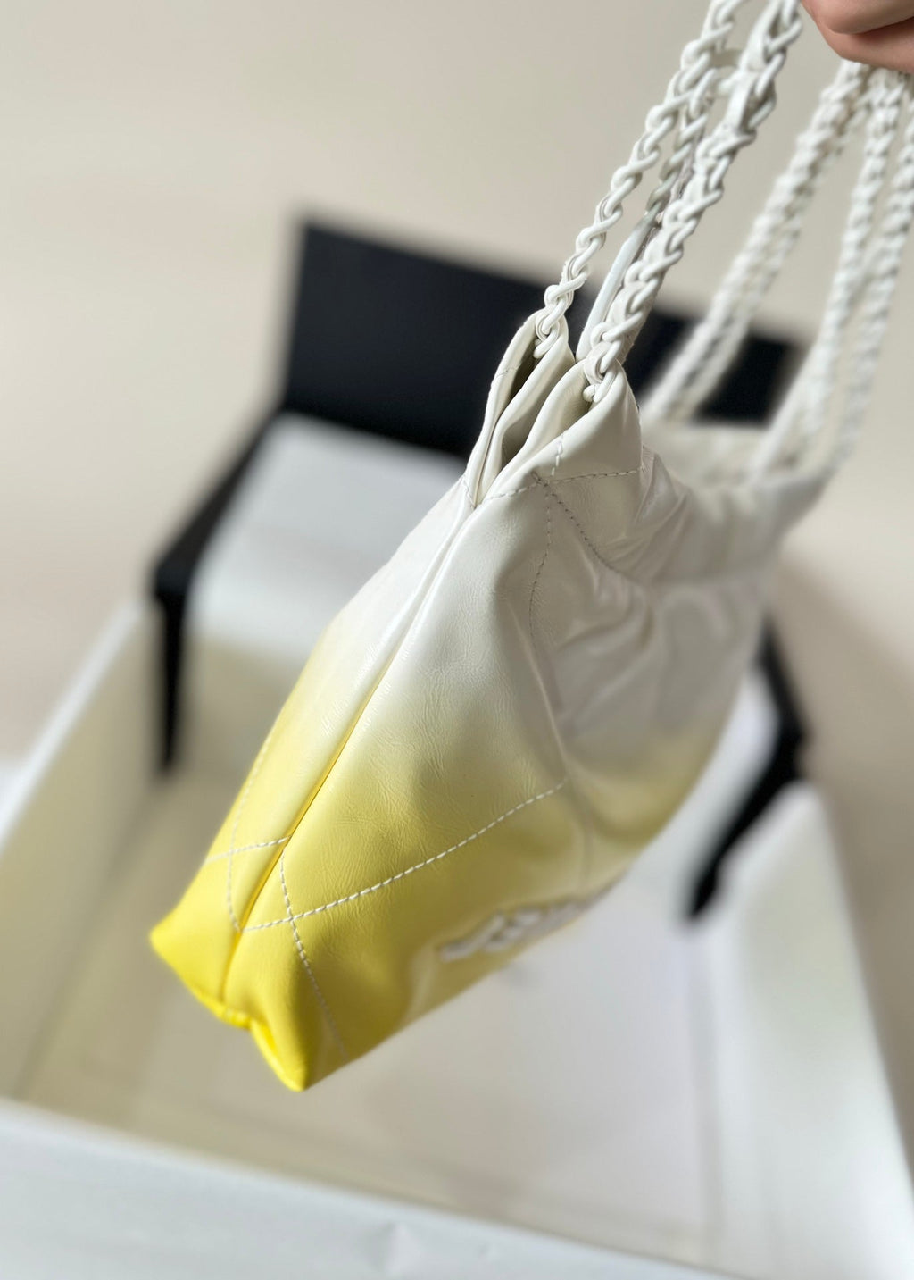CHANEL HOBO MINI 20CM YELLOW WHITE LAMBSKIN
