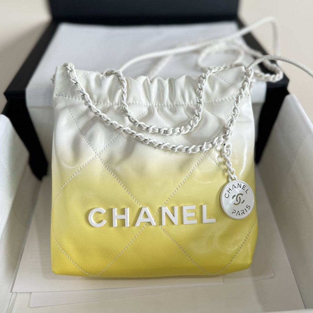 CHANEL HOBO MINI 20CM YELLOW WHITE LAMBSKIN