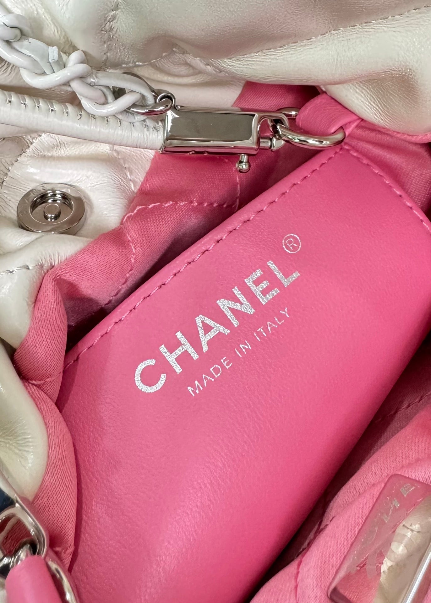 CHANEL HOBO MINI 20CM PINK WHITE LAMBSKIN